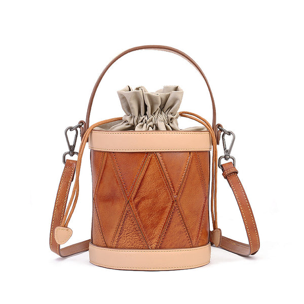 Womens Small Brown Leather Bucket Bag Shoulder Handbags