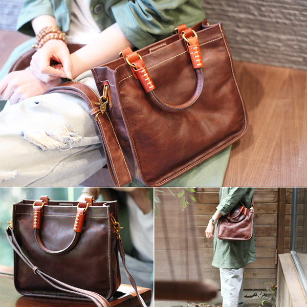 Brown Leather Totes Womens Unique Handbags Crossbody Bags for Women Genuine Leather