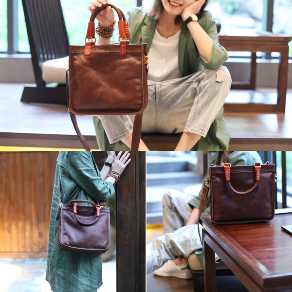 Brown Leather Totes Womens Unique Handbags Crossbody Bags for Women Handmade