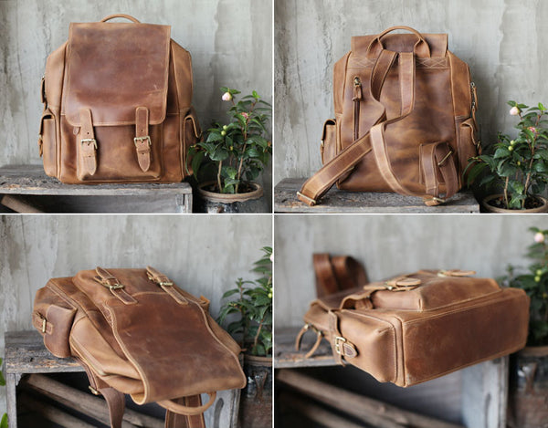 Brown Leather Womens Casual Backpack Purse Trendy Backpacks for Women fashion