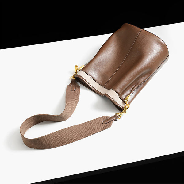 Brown Leather Womens Handbags Shoulder Bag Bucket Bag for Women Details