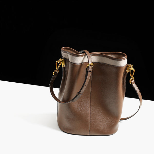 Brown Leather Womens Handbags Shoulder Bag Bucket Bag for Women Genuine Leather