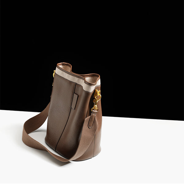 Brown Leather Womens Handbags Shoulder Bag Bucket Bag for Women Minimalist