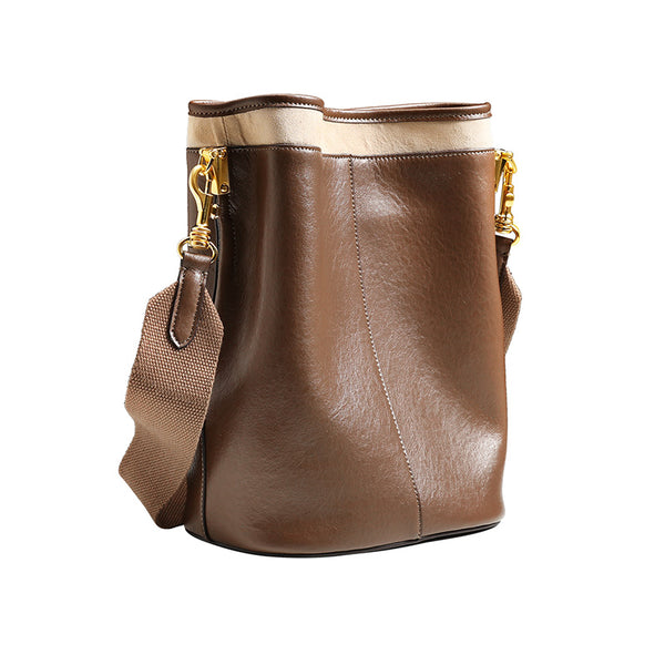 Brown Leather Womens Handbags Shoulder Bag Bucket Bag for Women