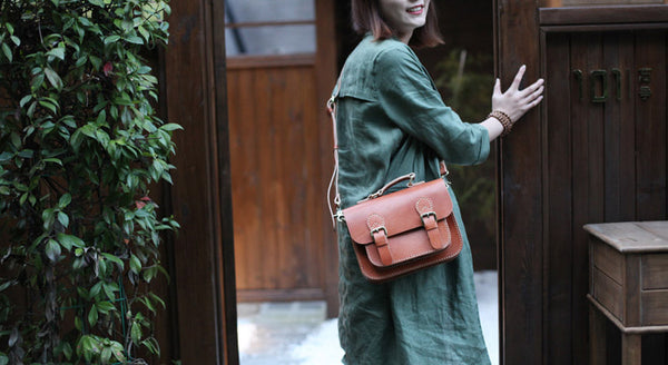 Brown Leather Womens Satchel Bag Handbags Crossbody Bags for Women Details