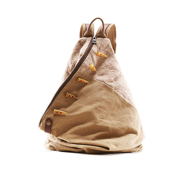 Brown Women's Cotton Canvas And Leather Backpack Rucksack Purse For Women Accessories