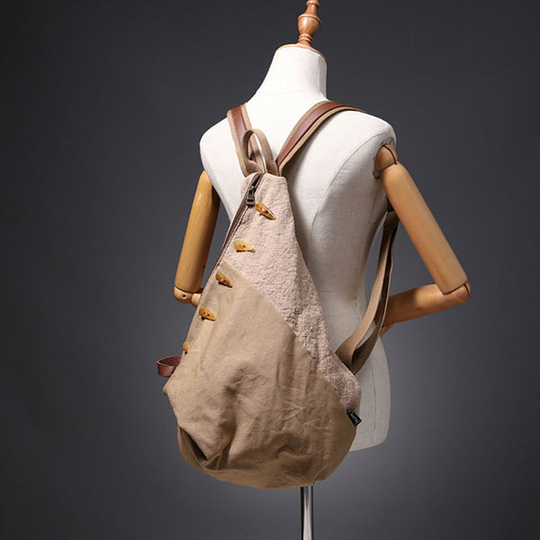 Brown Women's Cotton Canvas And Leather Backpack Rucksack Purse For Women Brown