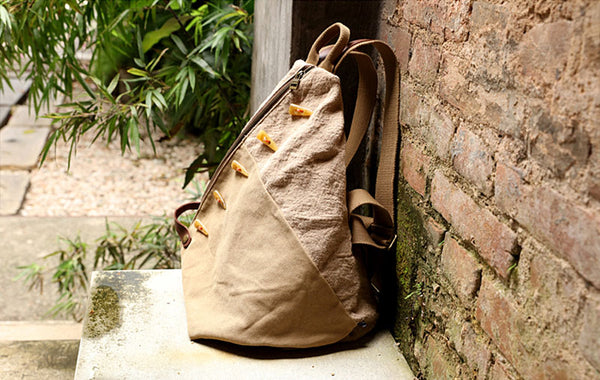 Brown Women's Cotton Canvas And Leather Backpack Rucksack Purse For Women Cool