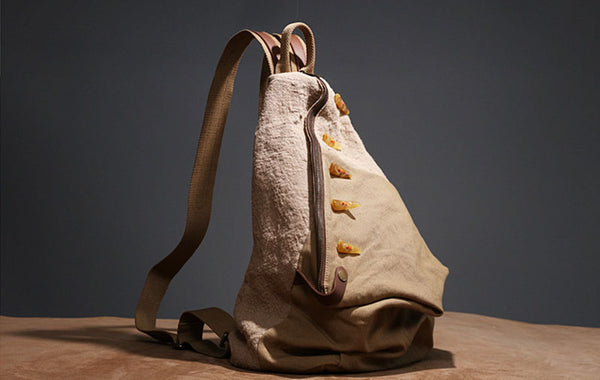 Brown Women's Cotton Canvas And Leather Backpack Rucksack Purse For Women Fashion