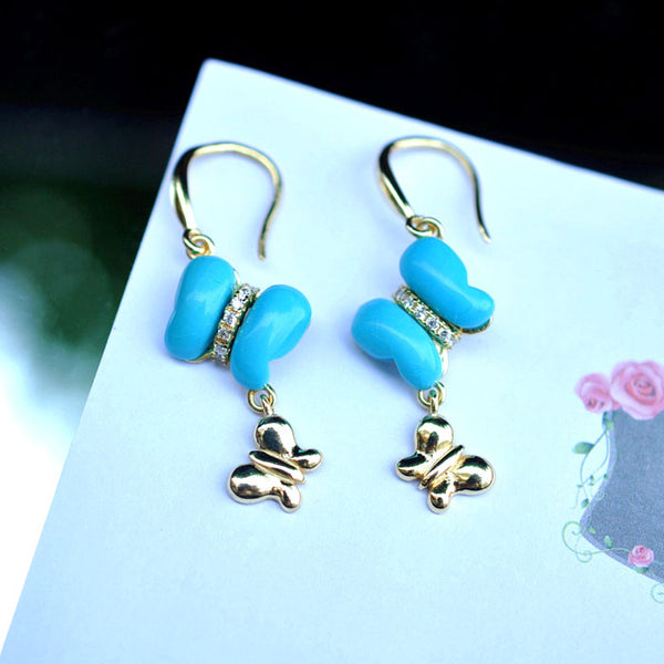 Butterfly Turquoise Drop Earrings Gold Silver Gemstone Jewelry Accessories Women cute