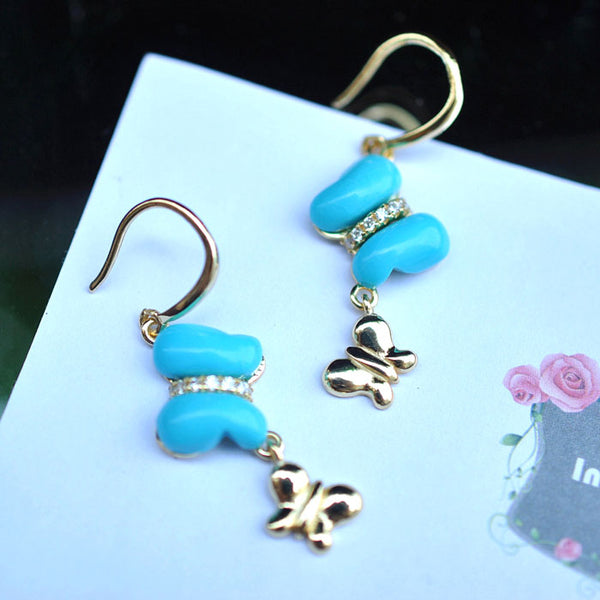 Butterfly-shaped Turquoise Drop Earrings in 18K Gold Plated Sterling Silver Gemstone Jewelry Accessories Women