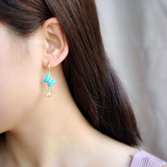 Butterfly Turquoise Drop Earrings Gold Silver Gemstone Jewelry Accessories Women wear