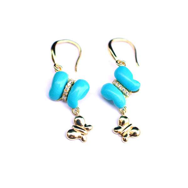 Butterfly Turquoise Drop Earrings Gold Silver Gemstone Jewelry Accessories Women