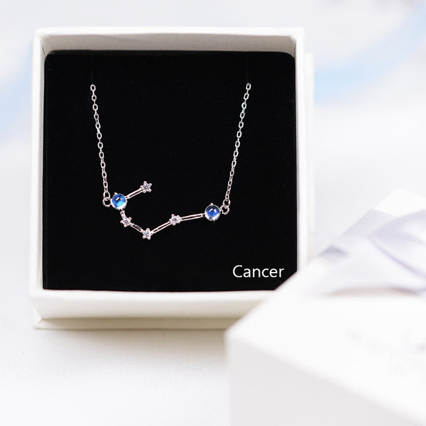 Constellation Moonstone Pendant Necklace in White Gold Plated Silver Gemstone Jewelry Women