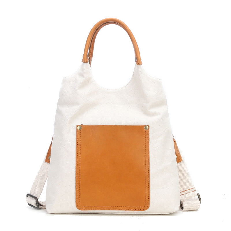 Canvas Tote With Leather Handles Shoulder Handbags For Women  display picture 2