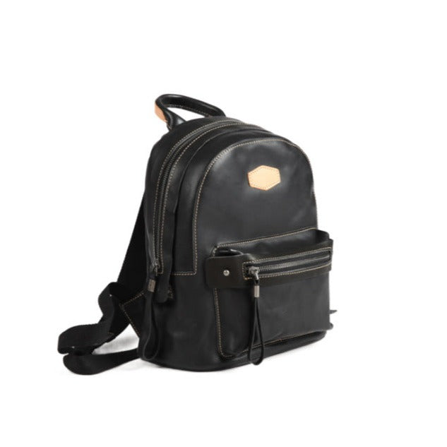 Casual Womens Genuine Leather Backpack Leather Rucksack Black