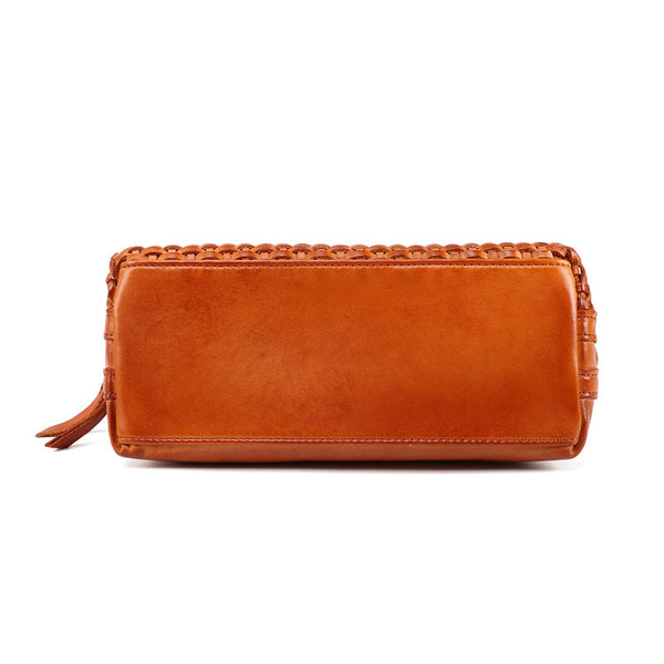 Boho Womens Woven Genuine Leather Satchel Handbag Side Bag