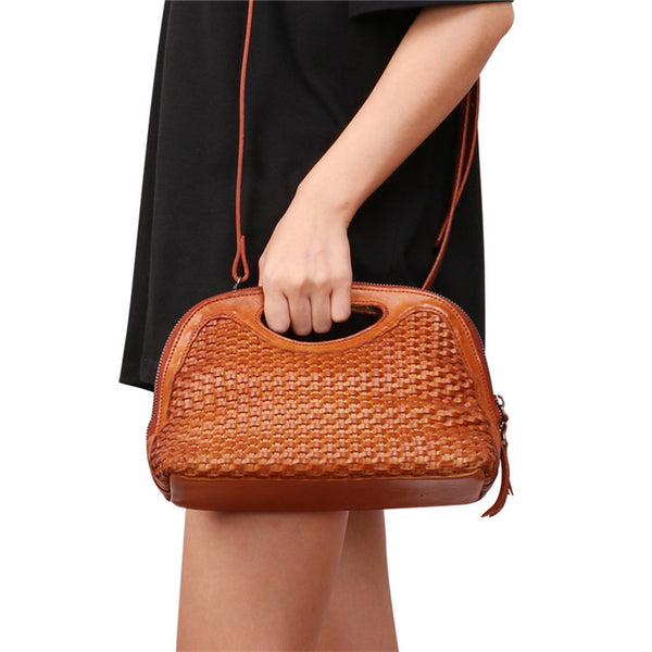 Boho Womens Woven Genuine Leather Satchel Handbag Side Bag Purse