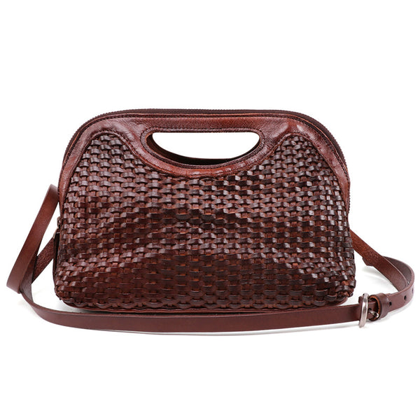 Boho Womens Woven Genuine Leather Satchel Handbag Side Bag Purse for Womens Beautiful