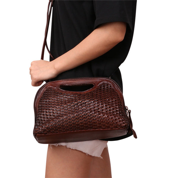 Boho Womens Woven Genuine Leather Satchel Handbag Side Bag Purse for Womens Chic