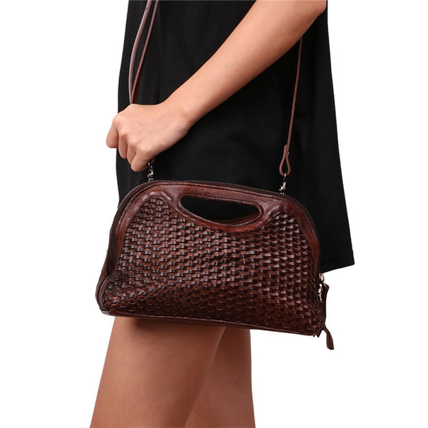 Boho Womens Woven Genuine Leather Satchel Handbag Side Bag Purse for Womens Cool