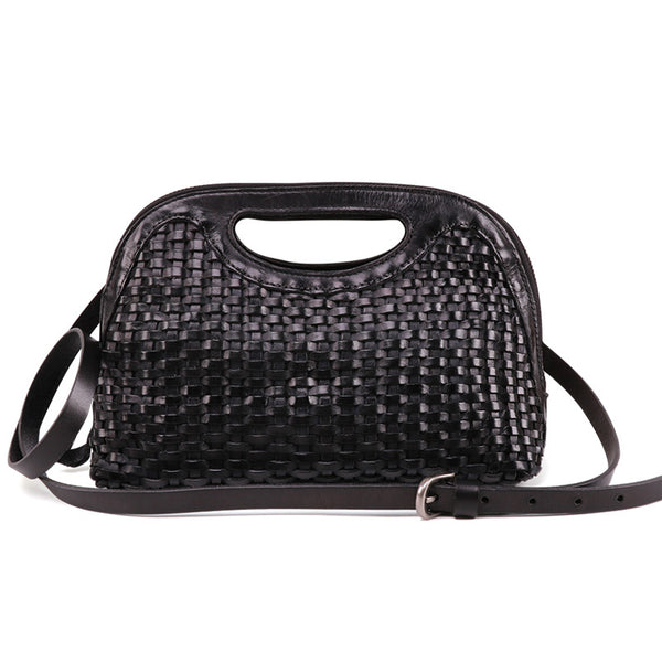 Boho Womens Woven Genuine Leather Satchel Handbag Side Bag Purse for Womens Cowhide
