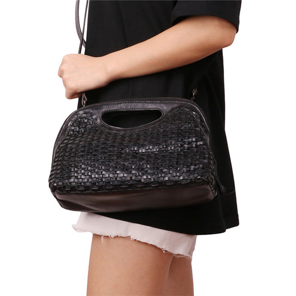 Boho Womens Woven Genuine Leather Satchel Handbag Side Bag Purse for Womens Details