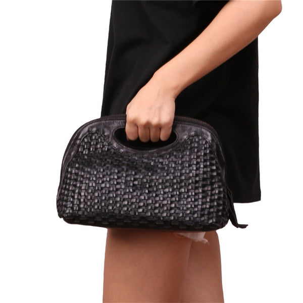 Boho Womens Woven Genuine Leather Satchel Handbag Side Bag Purse for Womens Durable