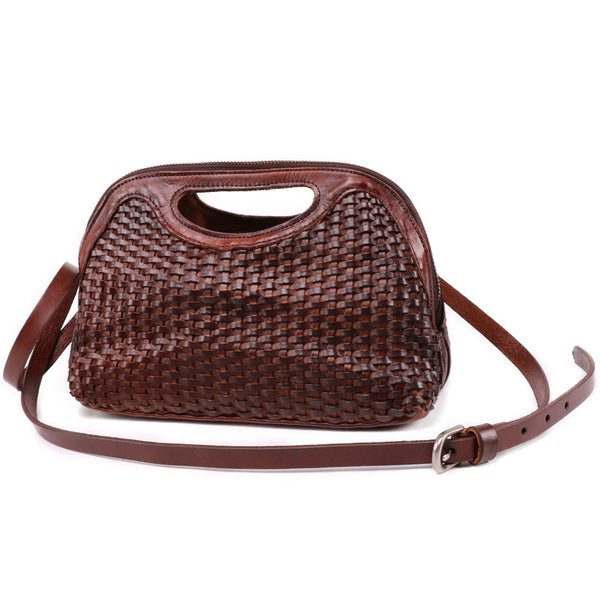 Boho Womens Woven Genuine Leather Satchel Handbag Side Bag Purse for Womens Funky
