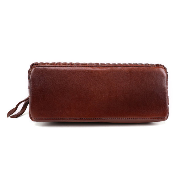 Boho Womens Woven Genuine Leather Satchel Handbag Side Bag Purse for Womens Genuine Leather