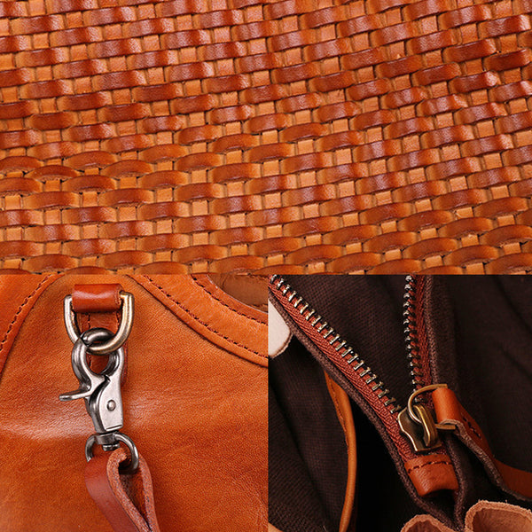 Boho Womens Woven Genuine Leather Satchel Handbag Side Bag Purse for Womens Handmade