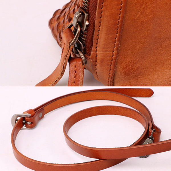 Boho Womens Woven Genuine Leather Satchel Handbag Side Bag Purse for Womens Inside