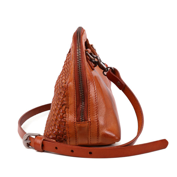 Boho Womens Woven Genuine Leather Satchel Handbag