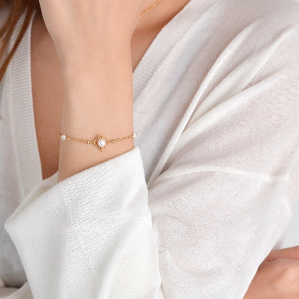 Charm 14K Gold Bracelet Pearl Beaded Bracelets for Women charm