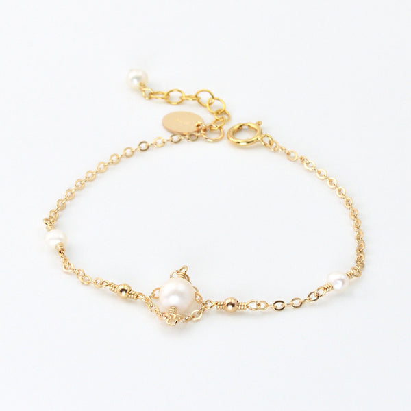 Charm 14K Gold Bracelet Pearl Beaded Bracelets for Women