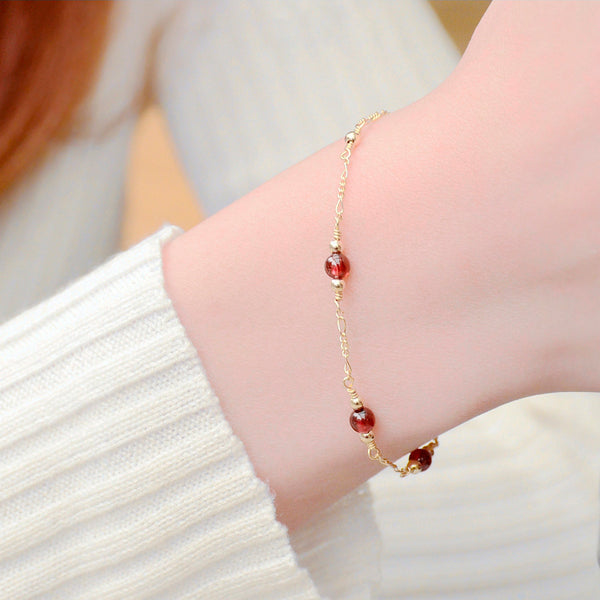 Charm Garnet Beaded Bracelets in 14K Gold Birthstone Jewelry for Women