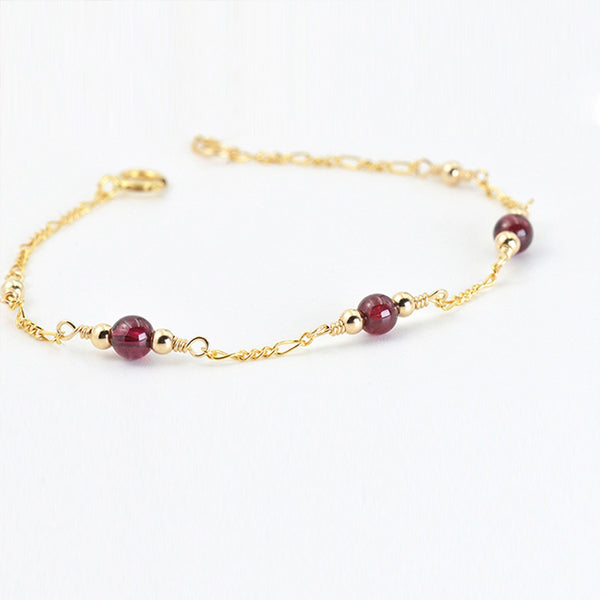 Charm Garnet Beaded Bracelets in 14K Gold Birthstone Jewelry for Women Boutique