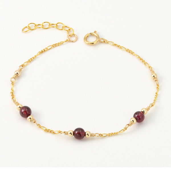 Charm Garnet Beaded Bracelets in 14K Gold Birthstone Jewelry for Women cute