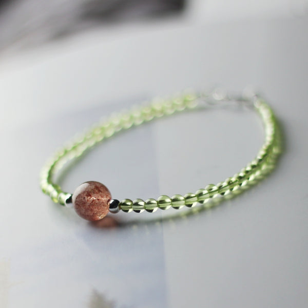 Charm Ladies Peridot and Strawberry Quartz Beaded Sterling Silver Bracelets for Women Affordable