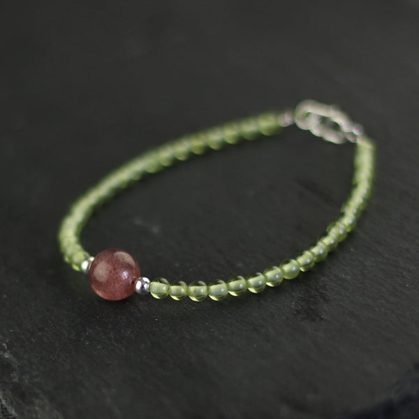 Charm Ladies Peridot and Strawberry Quartz Beaded Sterling Silver Bracelets for Women Best