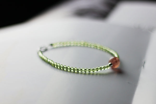 Charm Ladies Peridot and Strawberry Quartz Beaded Sterling Silver Bracelets for Women Details