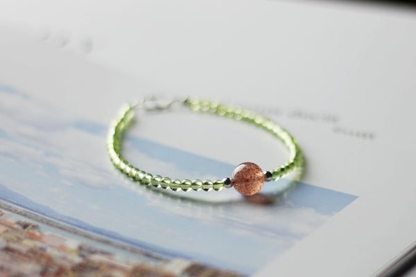 Charm Ladies Peridot and Strawberry Quartz Beaded Sterling Silver Bracelets for Women Quality