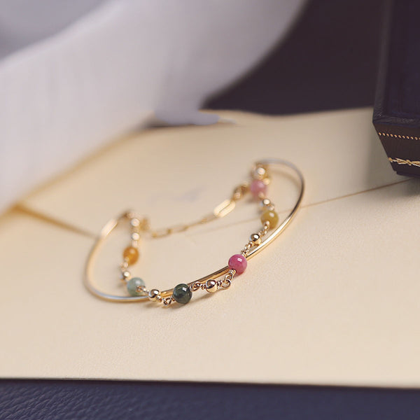 Charm Ladies Tourmaline Tiny Bead Bracelet 14K Plated Bangles For Women