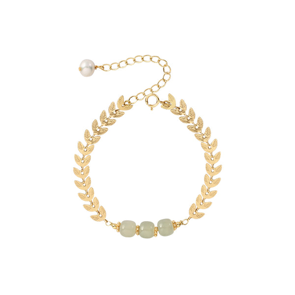 Charm Wheat Shaped Womens Jade Bead Bracelet 19k Gold Plated Bracelet With A Pearl Beautiful