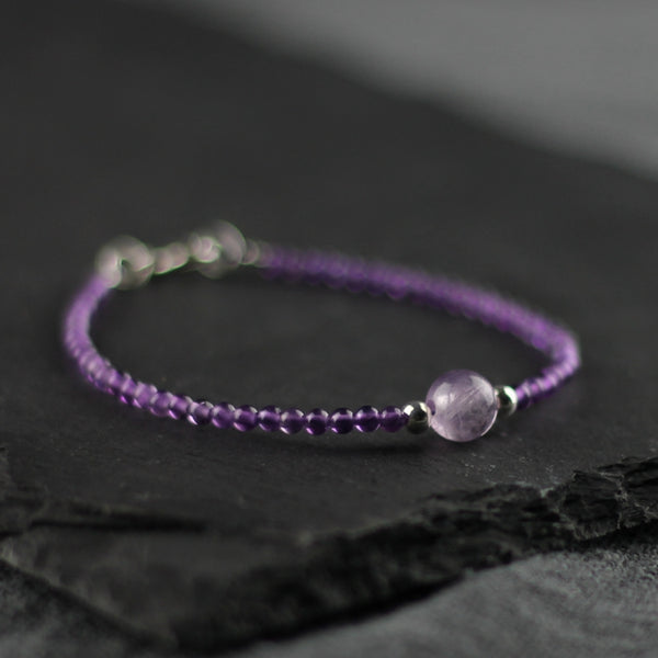 Charm Women's Amethyst Crystal Bead Bracelet Gemstone Bracelet February Birthstone Bracelet For Women Beautiful