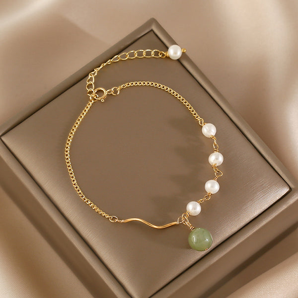 Charm Womens Jade Pearl Bracelet Gold Plated Bracelets For Women Affordable