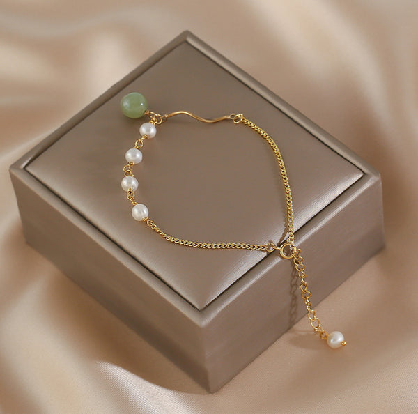 Charm Womens Jade Pearl Bracelet Gold Plated Bracelets For Women Cute