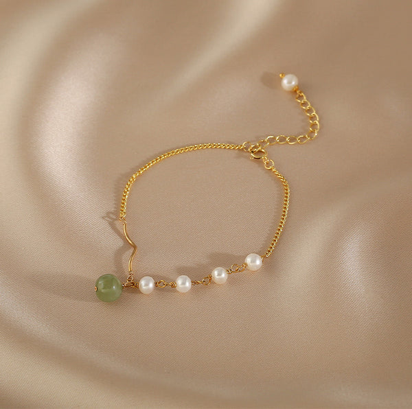 Charm Womens Jade Pearl Bracelet Gold Plated Bracelets For Women Nice