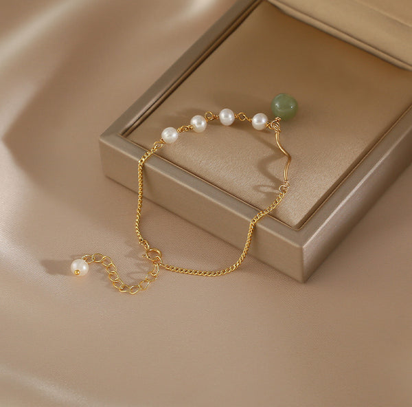 Charm Womens Jade Pearl Bracelet Gold Plated Bracelets For Women Quality
