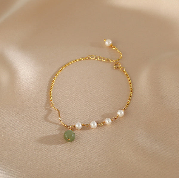 Charm Womens Jade Pearl Bracelet Gold Plated Bracelets For Women Stylish